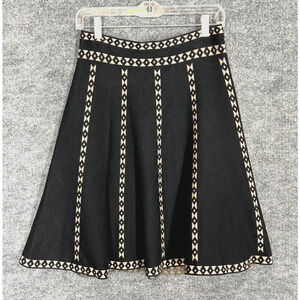 Vila Milano Knit Skirt Womens Medium no tag Black Gold Geometric A Line Glam